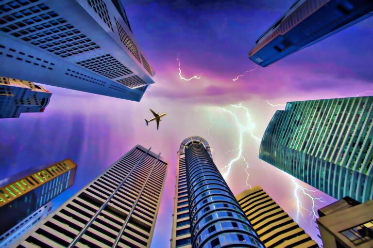 skyscrapers lightning